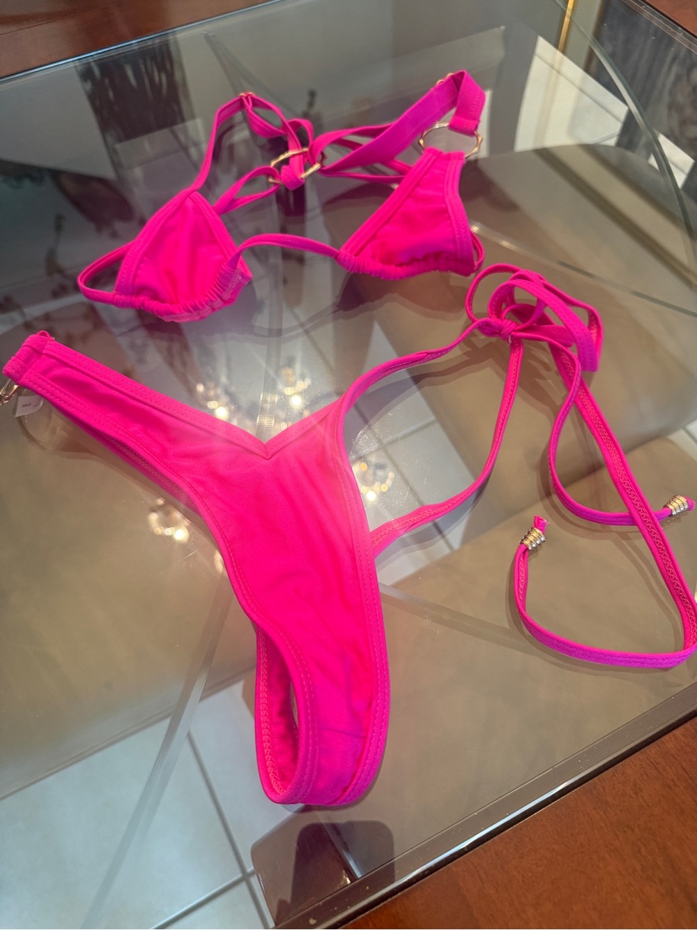 Hot Pink Ring-Accent Triangle Bikini Set - Women Swim